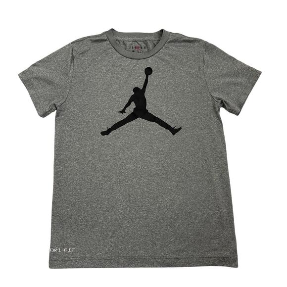 Air Jordan Gray Dri Fit Shirt Black Jordan Logo Size Youth Medium (10/12) - Picture 1 of 2